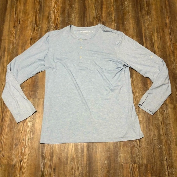 Mizzen + Main Henley Shirt Men's XL Blue Long Sleeve Performance Wear Button Up - Picture 1 of 6